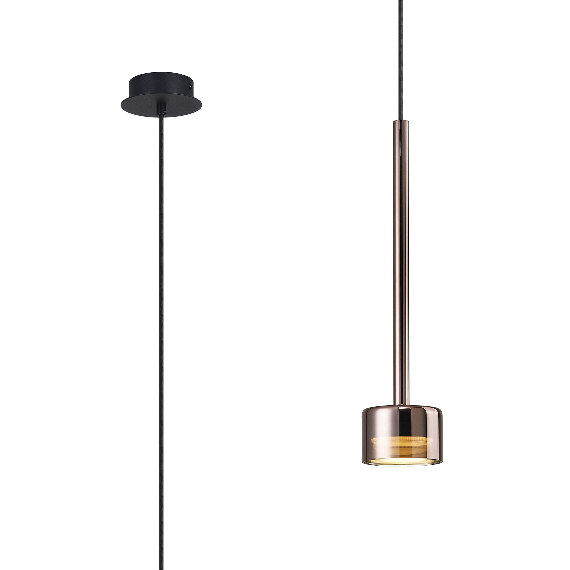 M7877/3000K  Tonic Pendant 1 Light 3000K Copper/Black/Copper Glass